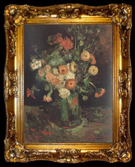 framed  Vincent Van Gogh Vase with Zinnias and Geraniums (nn04), ta009-2